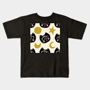 Black cat stars and moon Kids T-Shirt